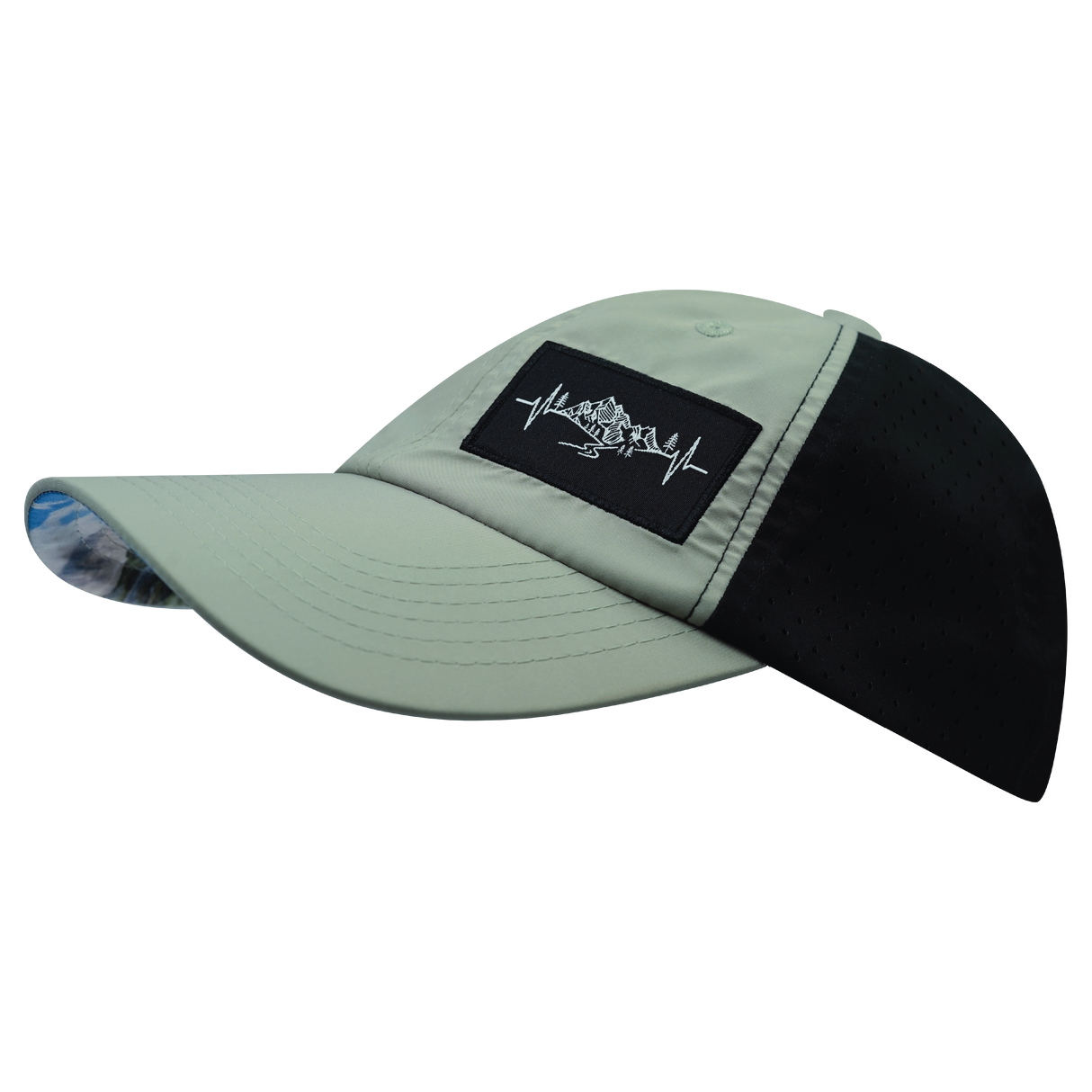 Mountains - 6 Panel - Unstructured - Green / Black - Laser Mesh (Unisex)