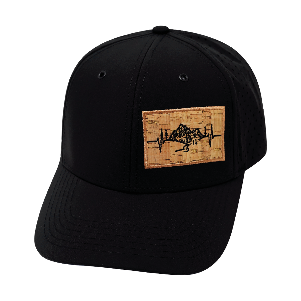 Mountains - 6 Panel - Black - Laser Mesh (Unisex)