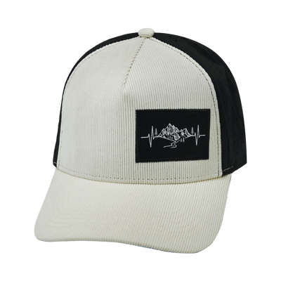Mountains - 5 Panel - Structured - Corduroy - Cream / Black - Laser Mesh (Unisex)