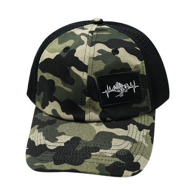Mountains - 6 Panel - Unstructured - Camo / Black - Soft Trucker Mesh (Unisex)