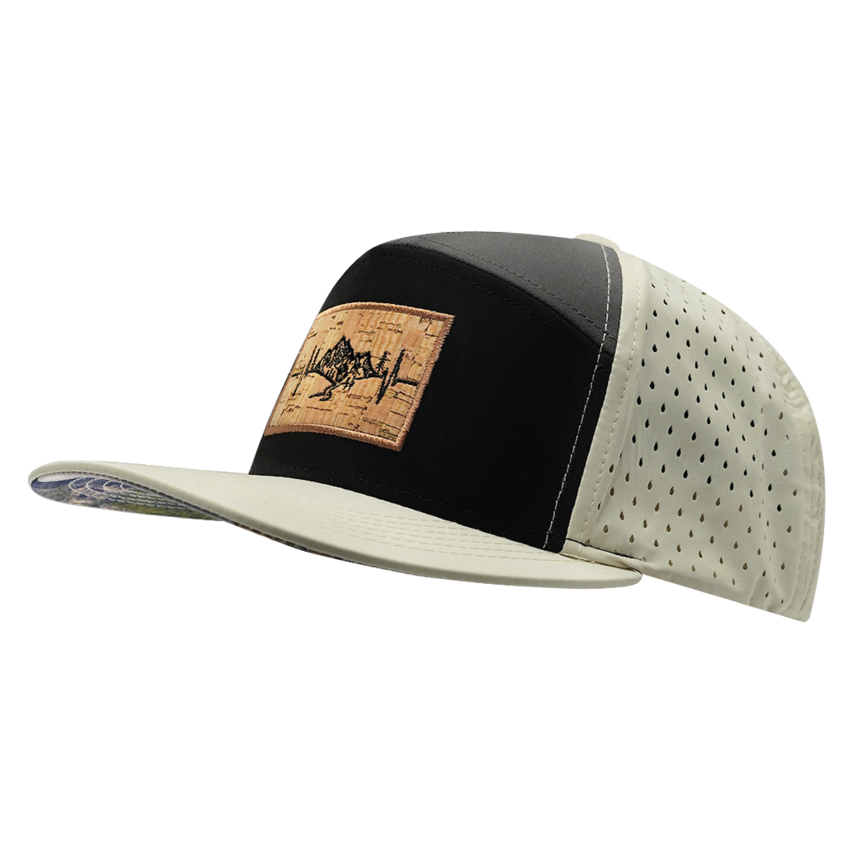 Mountains - 7 Panel - Cream / Black / Charcoal - Laser Mesh (Unisex)