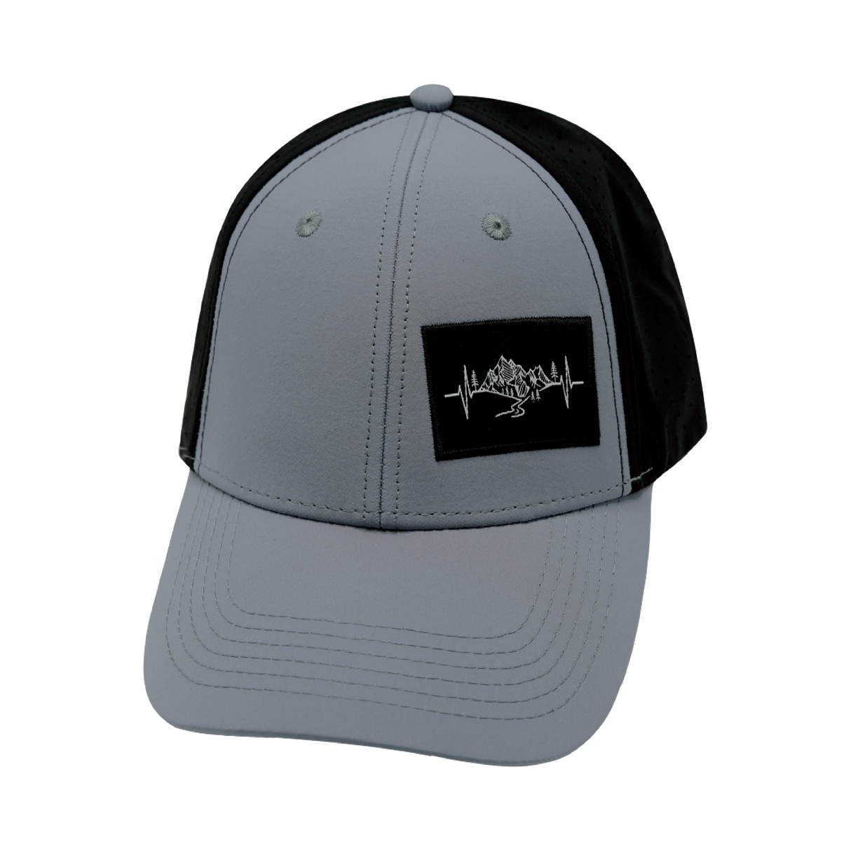 Mountains - 6 Panel - Shallow Fit - Pony Tail - Gray Blue / Black - Laser Mesh (Unisex)