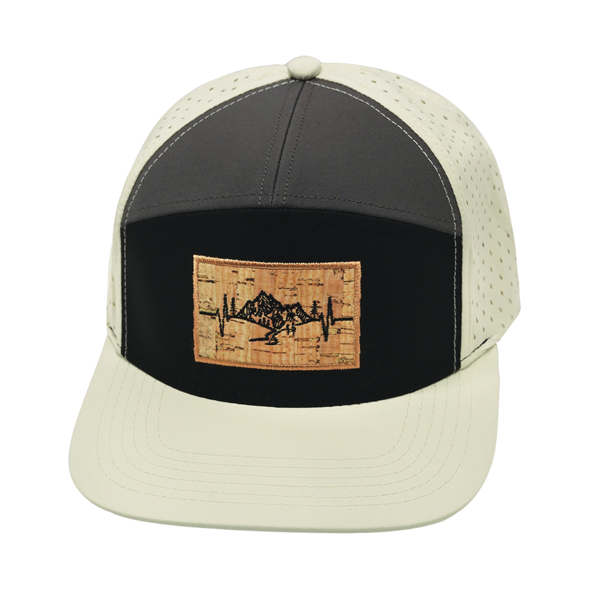 Mountains - 7 Panel - Cream / Black / Charcoal - Laser Mesh (Unisex)