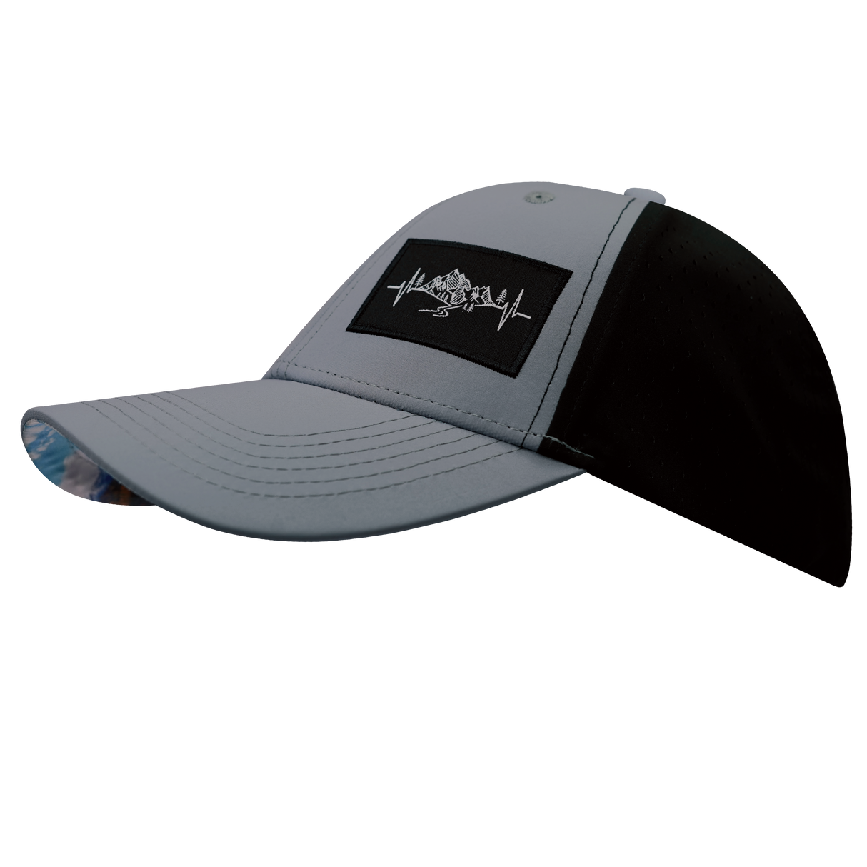 Mountains - 6 Panel - Shallow Fit - Pony Tail - Gray Blue / Black - Laser Mesh (Unisex)