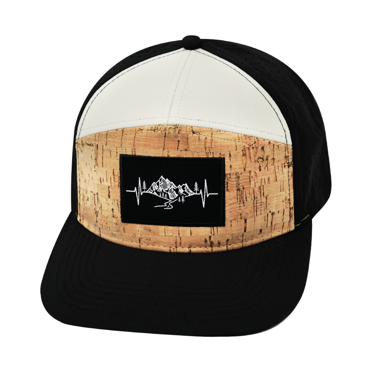 Mountains - 7 Panel - Cork - Black / Cream - Laser Mesh (Unisex)