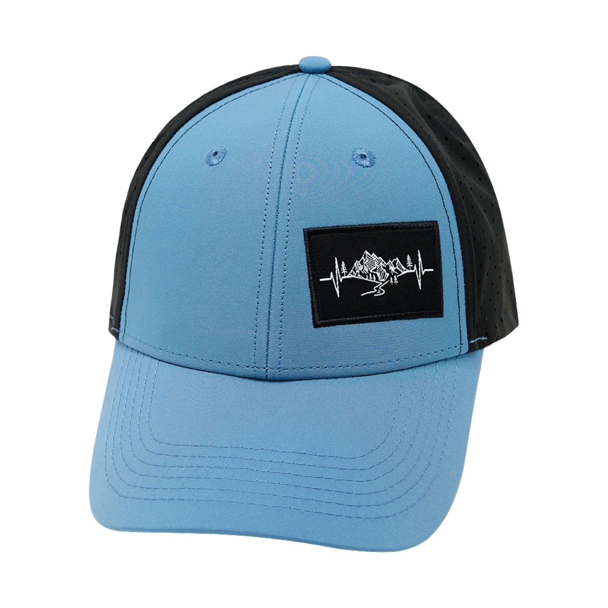 Mountains - 6 Panel - Shallow Fit - Pony Tail - Blue / Black - Laser Mesh (Unisex)
