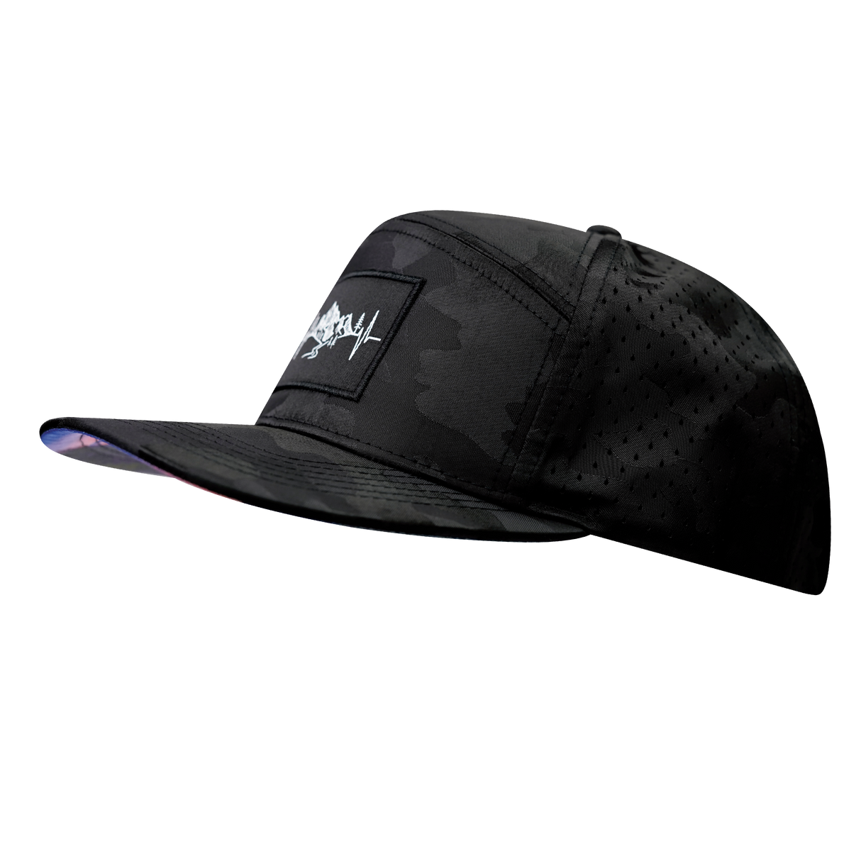 Mountains - 7 Panel - Black Camo - Laser Mesh (Unisex)