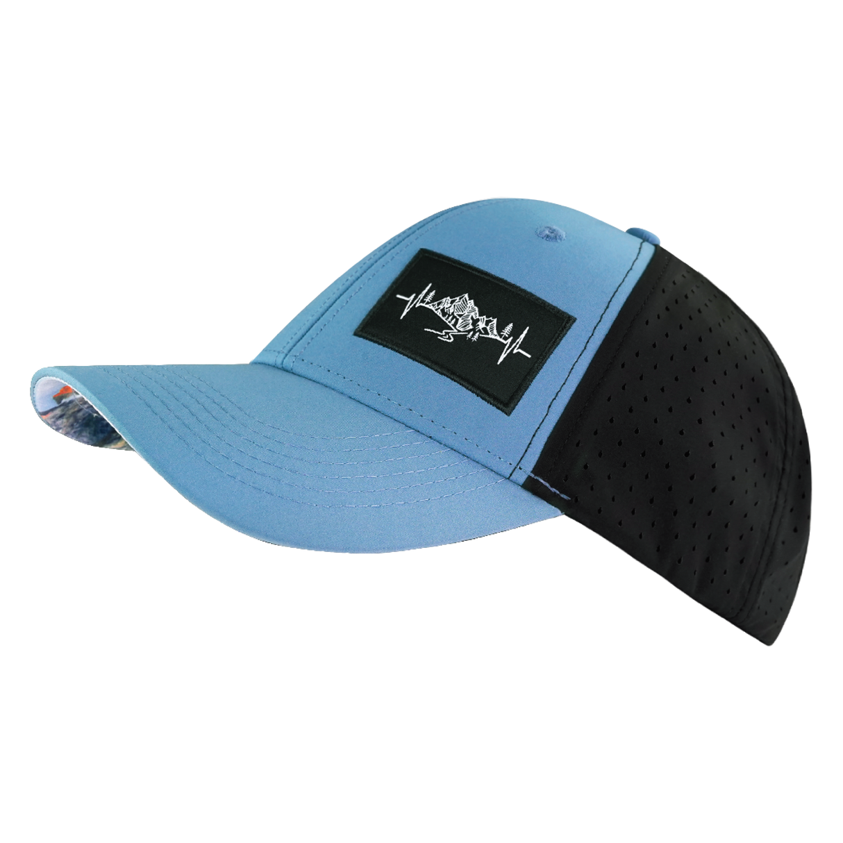Mountains - 6 Panel - Shallow Fit - Pony Tail - Blue / Black - Laser Mesh (Unisex)