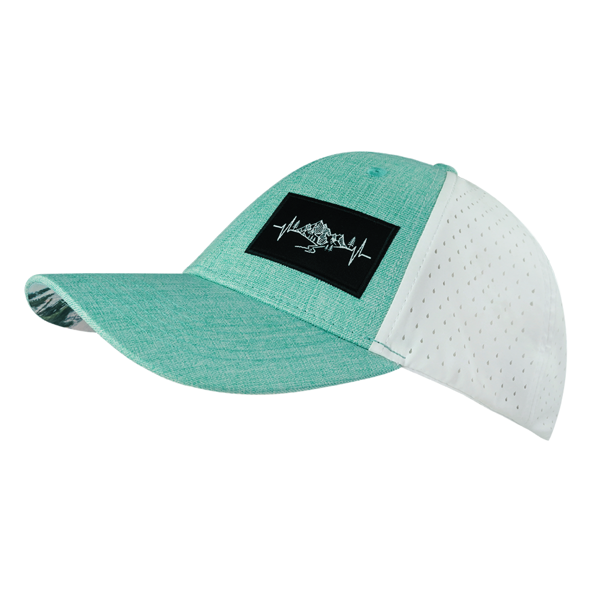Mountains - 6 Panel - Shallow Fit - Pony Tail - Teal / White - Laser Mesh (Unisex)