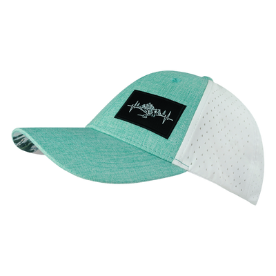 Mountains - 6 Panel - Shallow Fit - Pony Tail - Teal / White - Laser Mesh (Unisex)