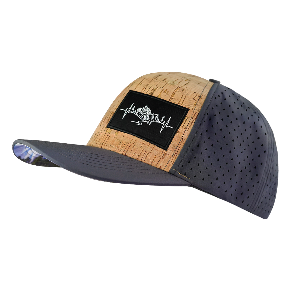 Mountains - 6 Panel - Cork - Charcoal - Laser Mesh (Unisex)