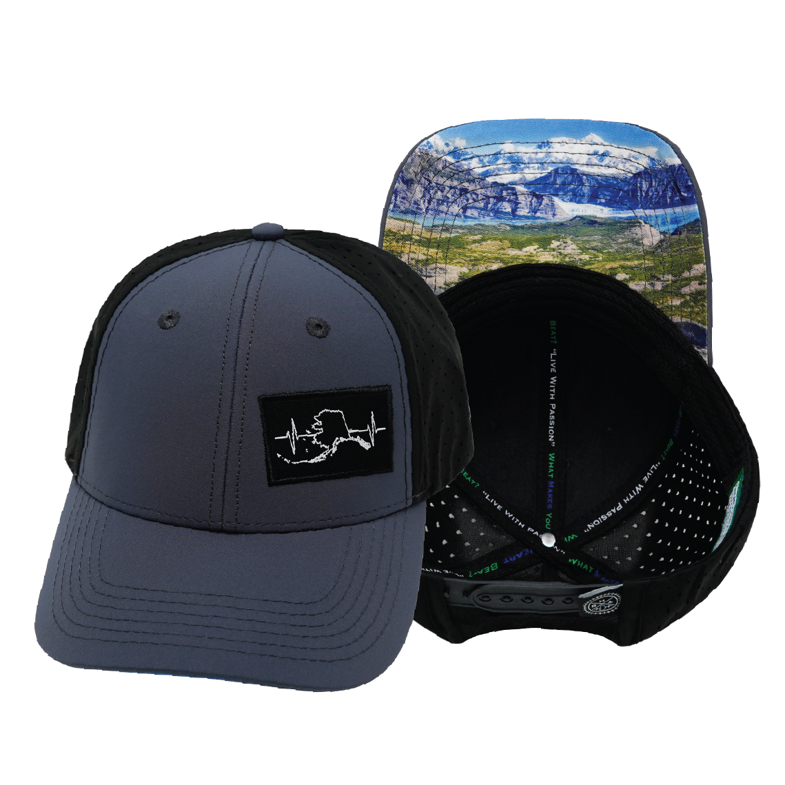 Alaska - 6 Panel - Shallow Fit - Pony Tail - Charcoal / Black - Laser Mesh (Unisex)