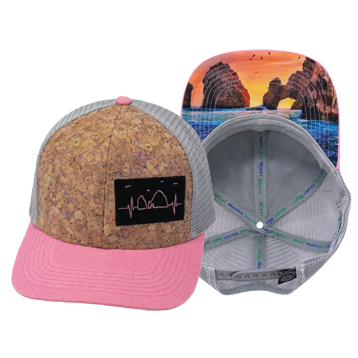 Cabo - 6 Panel - Cork - Pink / Gray - Trucker Mesh (Unisex)