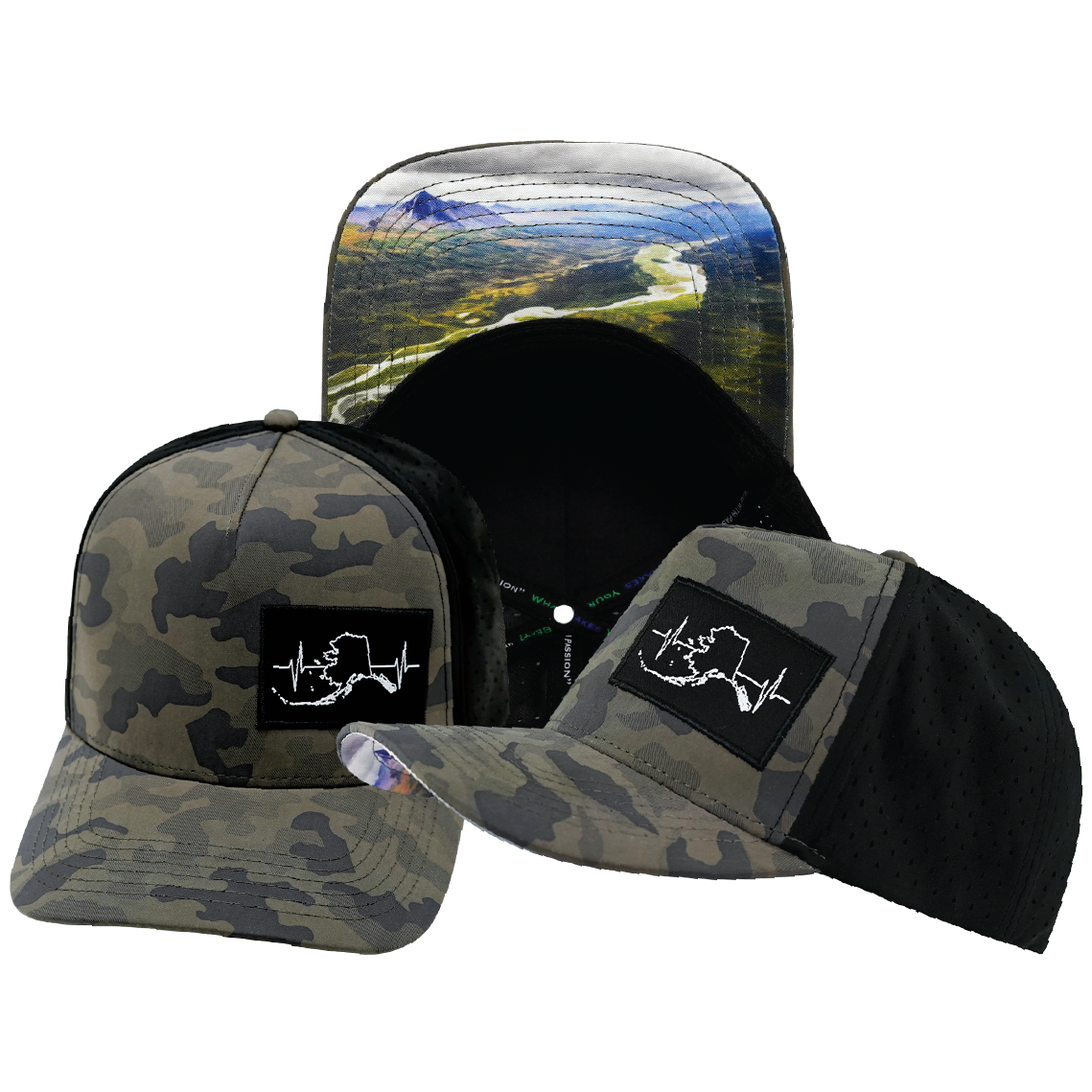 Alaska - 5 Panel - Structured - Soft Charcoal Camo / Black - Laser Mesh(Unisex)
