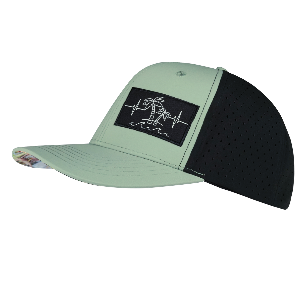 Beach - 6 Panel - Sage Green / Black - Laser Mesh (Unisex)