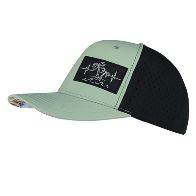 Beach - 6 Panel - Sage Green / Black - Laser Mesh (Unisex)