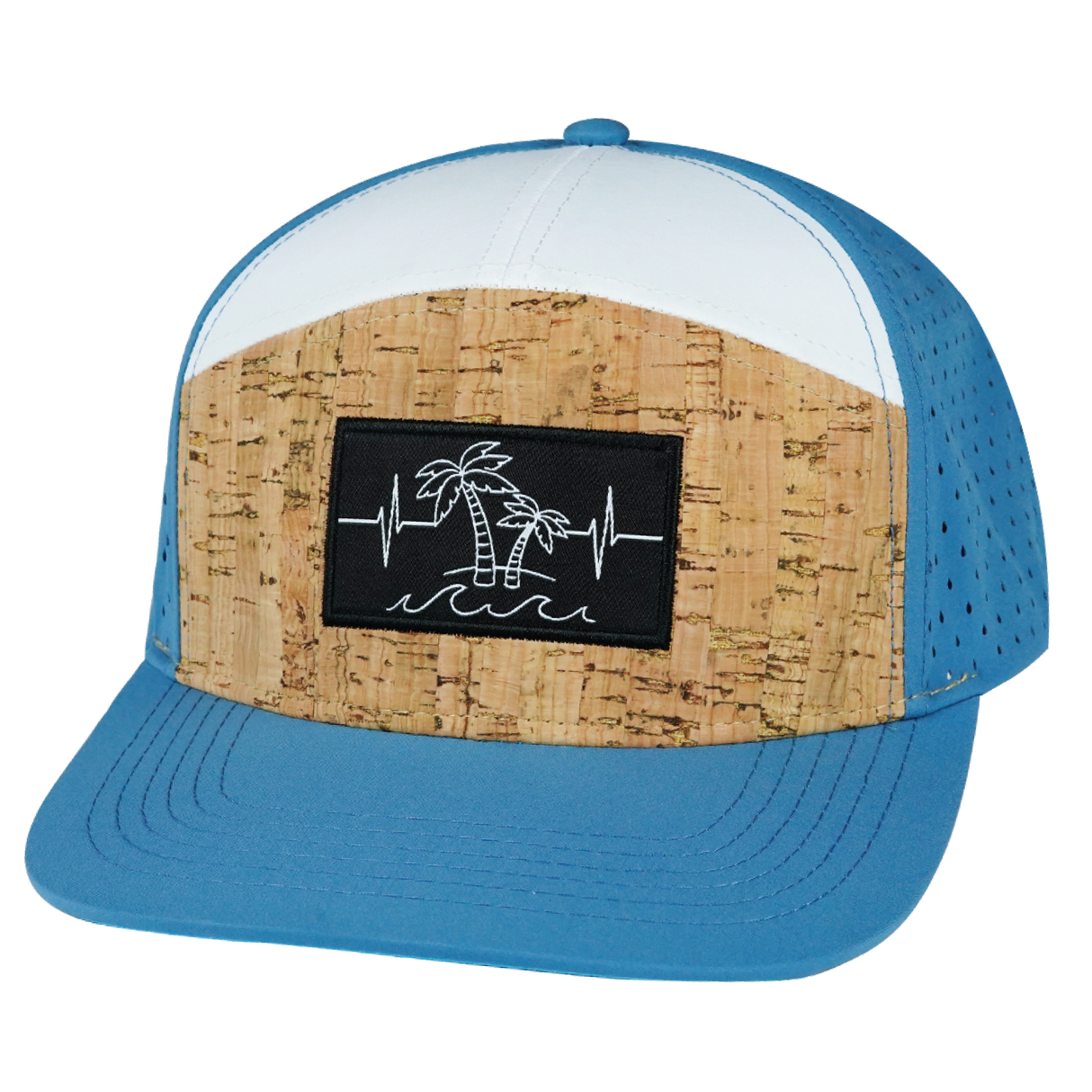 Beach - 7 Panel - Cork - Blue / White - Laser Mesh (Unisex)