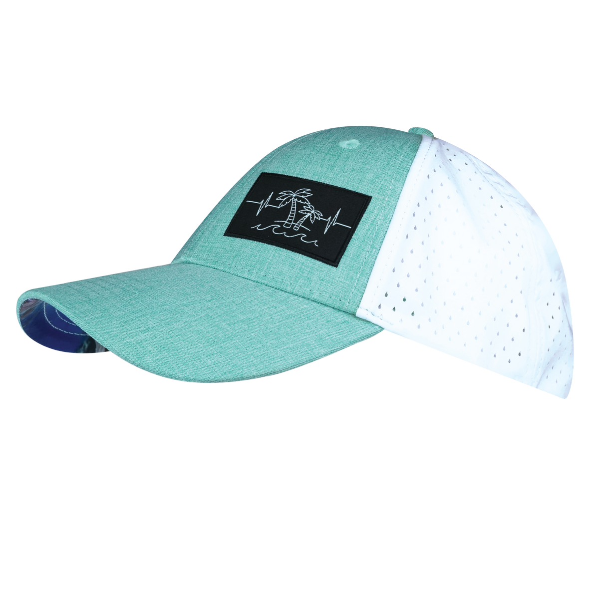 Beach - 6 Panel - Shallow Fit - Pony Tail - Teal / White - Laser Mesh (Unisex)