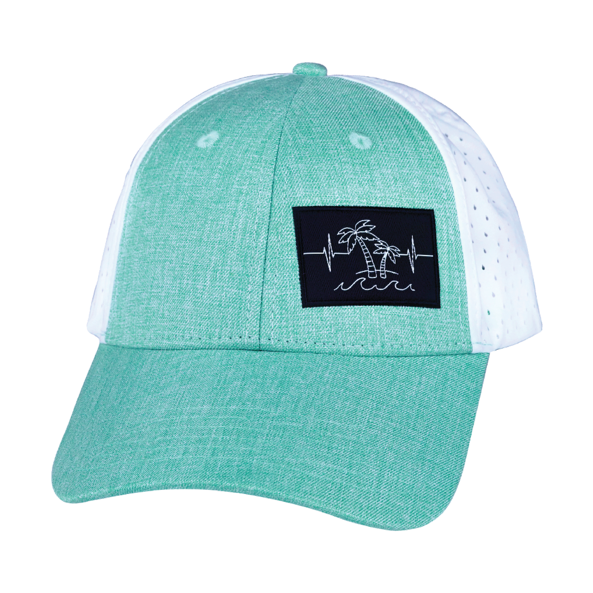 Beach - 6 Panel - Shallow Fit - Pony Tail - Teal / White - Laser Mesh (Unisex)