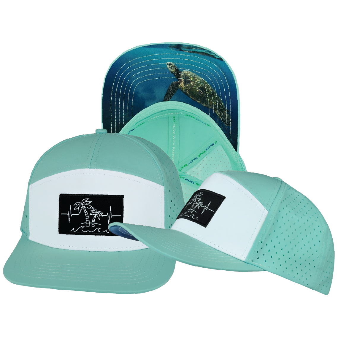 Beach - 7 Panel - Mint / White - Laser Mesh (Unisex)