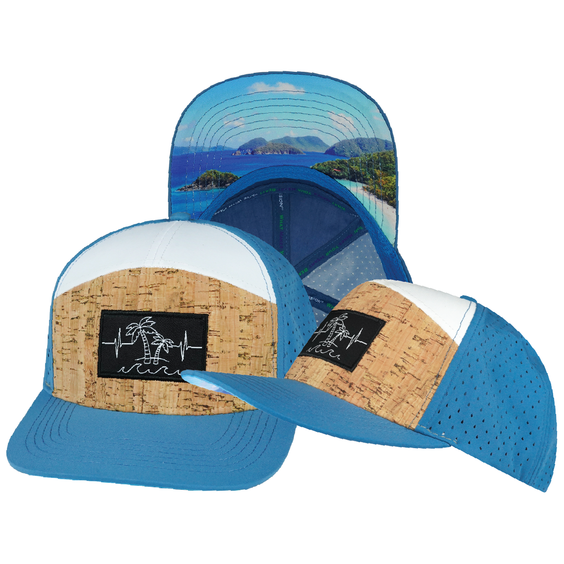 Beach - 7 Panel - Cork - Blue / White - Laser Mesh (Unisex)