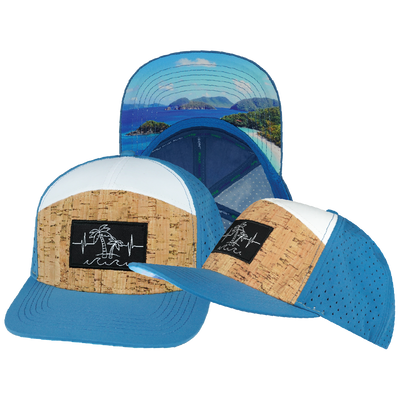 Beach - 7 Panel - Cork - Blue / White - Laser Mesh (Unisex)