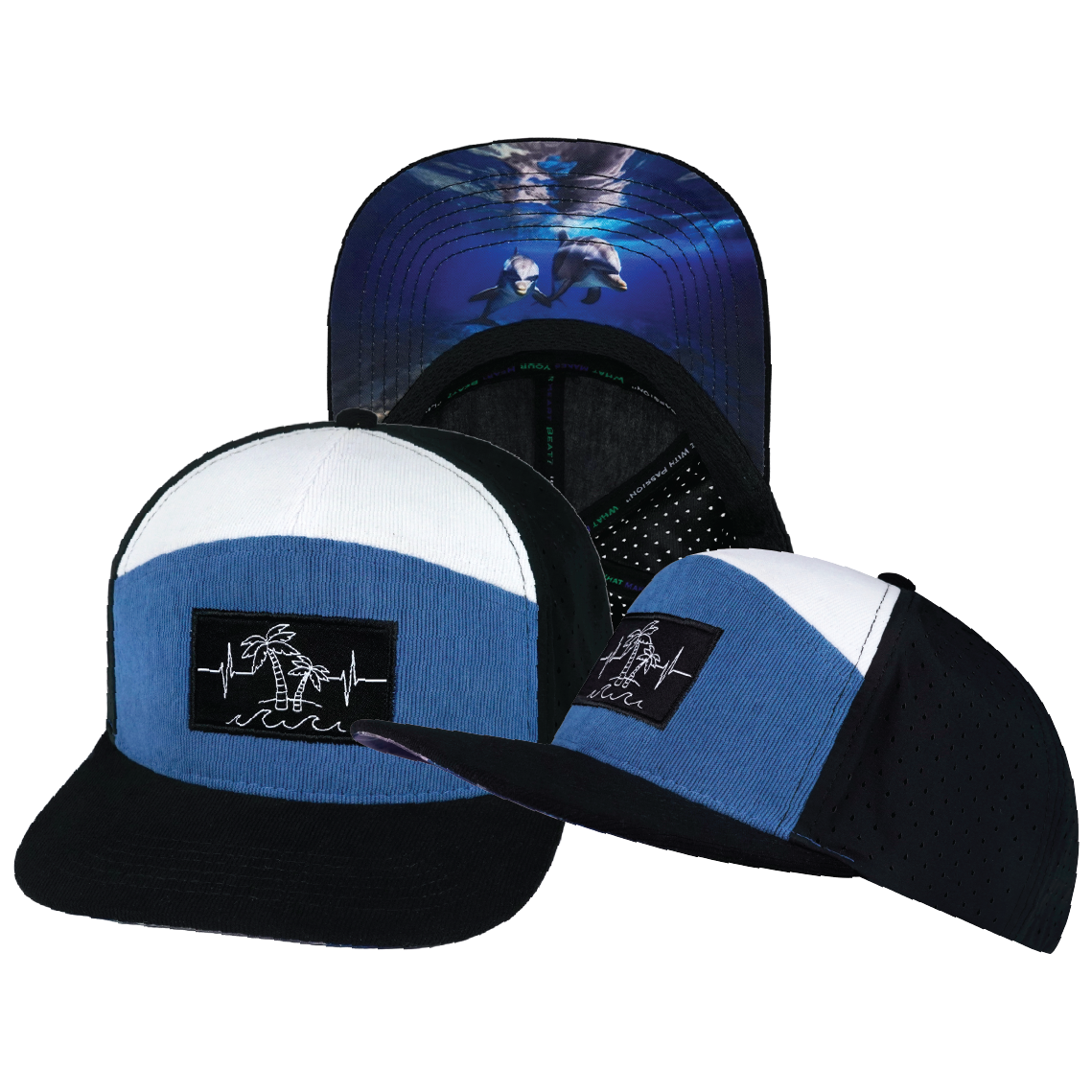 Beach - 7 Panel - Corduroy - Black / Blue / White - Laser Mesh (Unisex)