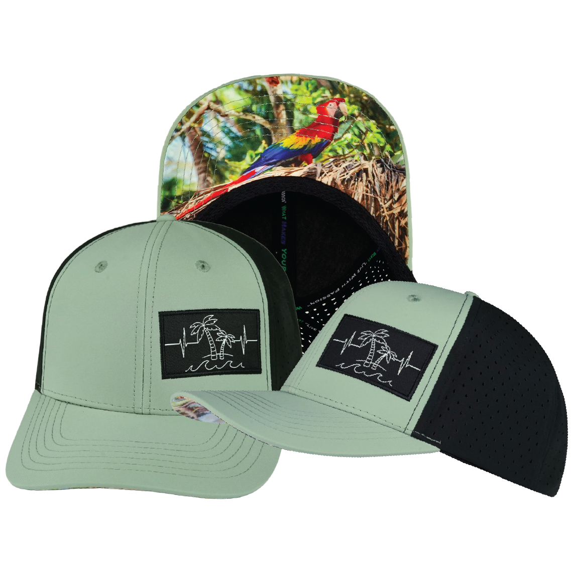 Beach - 6 Panel - Sage Green / Black - Laser Mesh (Unisex)
