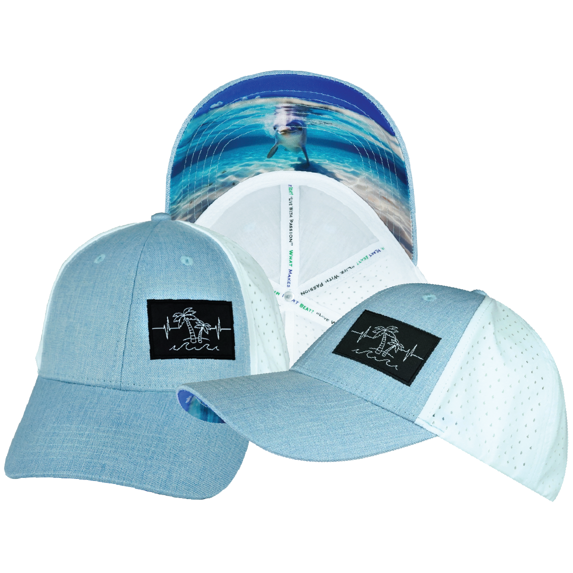 Beach - 6 Panel - Shallow Fit - Pony Tail - Light Blue / White - Laser Mesh (Unisex)