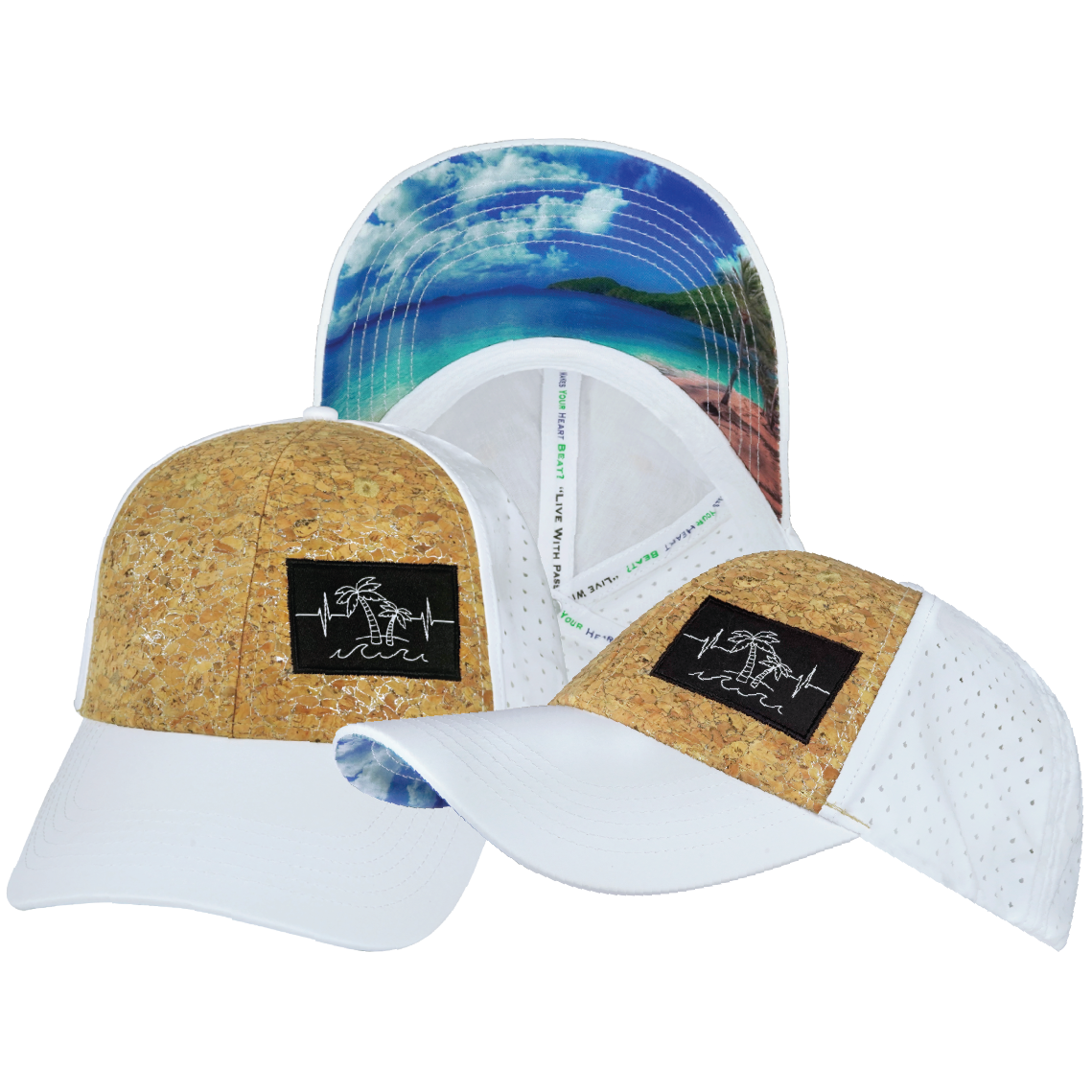Beach - 6 Panel - Shallow Fit - Pony Tail - Cork - White - Laser Mesh (Unisex)