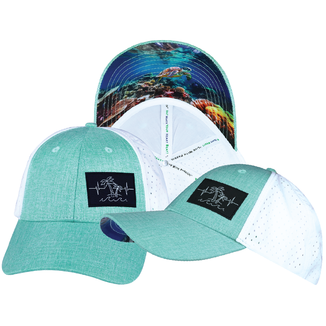 Beach - 6 Panel - Shallow Fit - Pony Tail - Teal / White - Laser Mesh (Unisex)