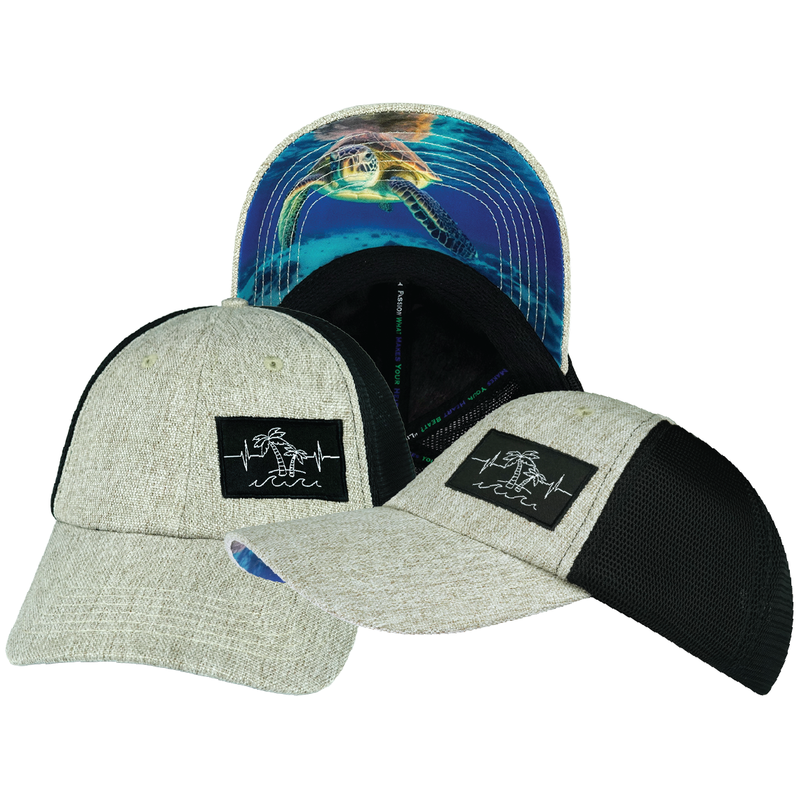 Beach - 6 Panel - Unstructured - Gray Tan Hemp / Black - Soft Trucker Mesh (Unisex)