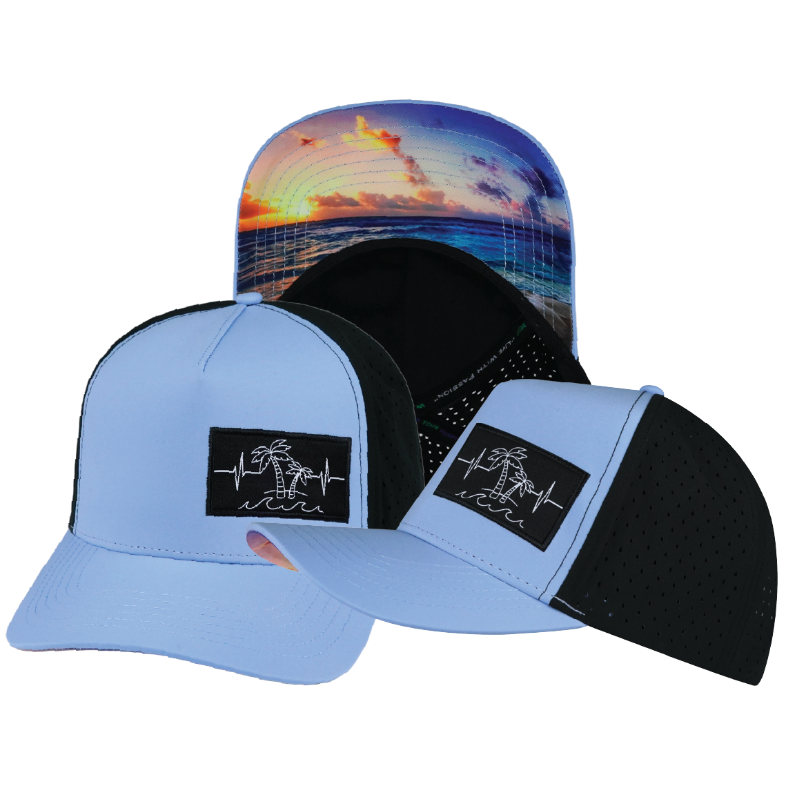 Beach - 5 Panel - Structured - Light Blue / Black - Laser Mesh (Unisex)
