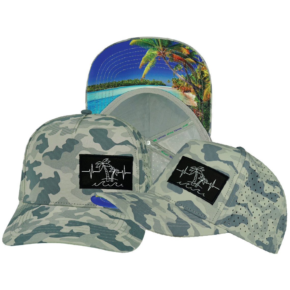 Beach - 5 Panel - Structured - Soft Gray Camo - Laser Mesh (Unisex)