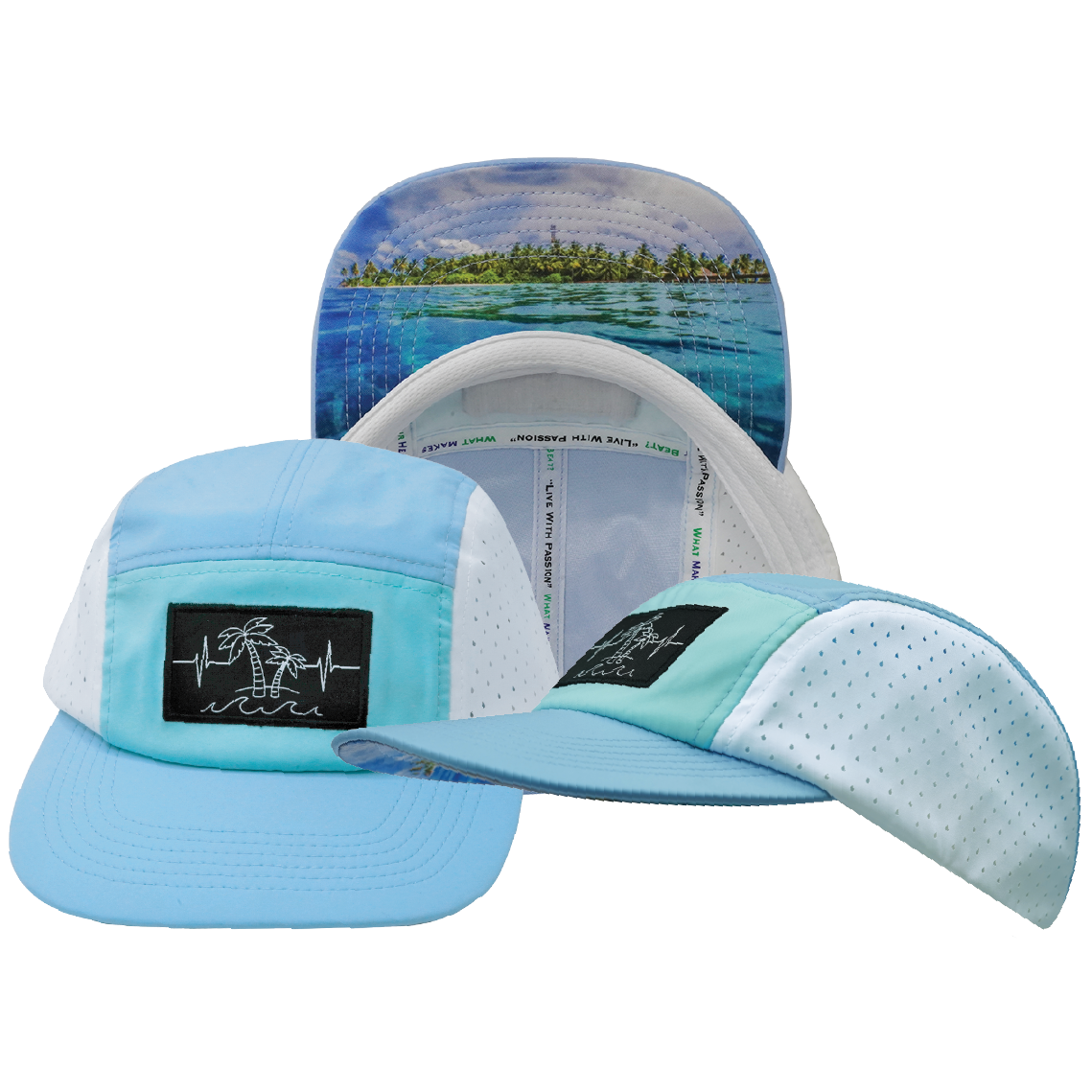 Beach - 5 Panel - Sporty - Unstructured - Baby Blue / Mint / White - Laser Mesh (Unisex)