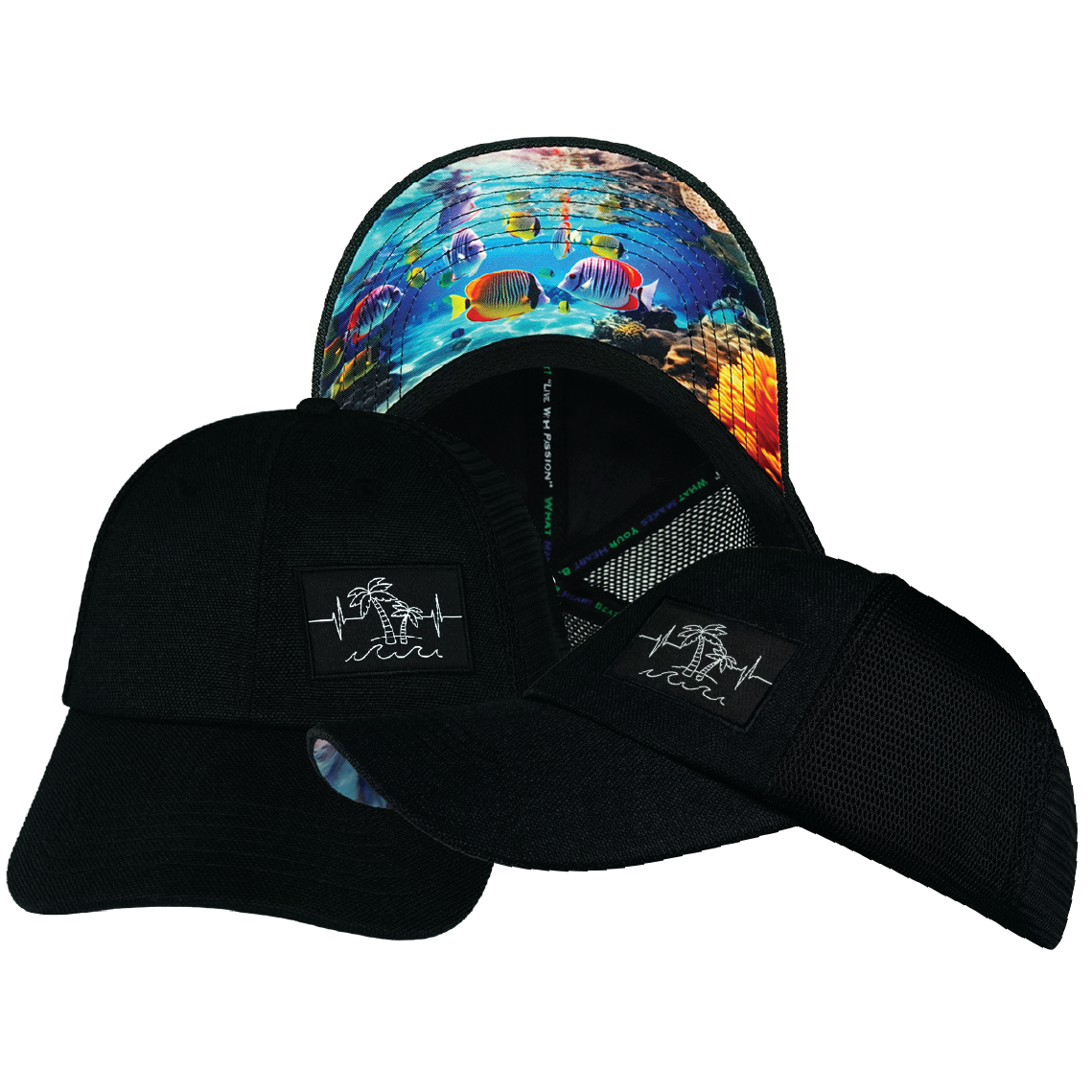 Beach - 6 Panel - Unstructured - Black Hemp / Black - Soft Trucker Mesh (Unisex)