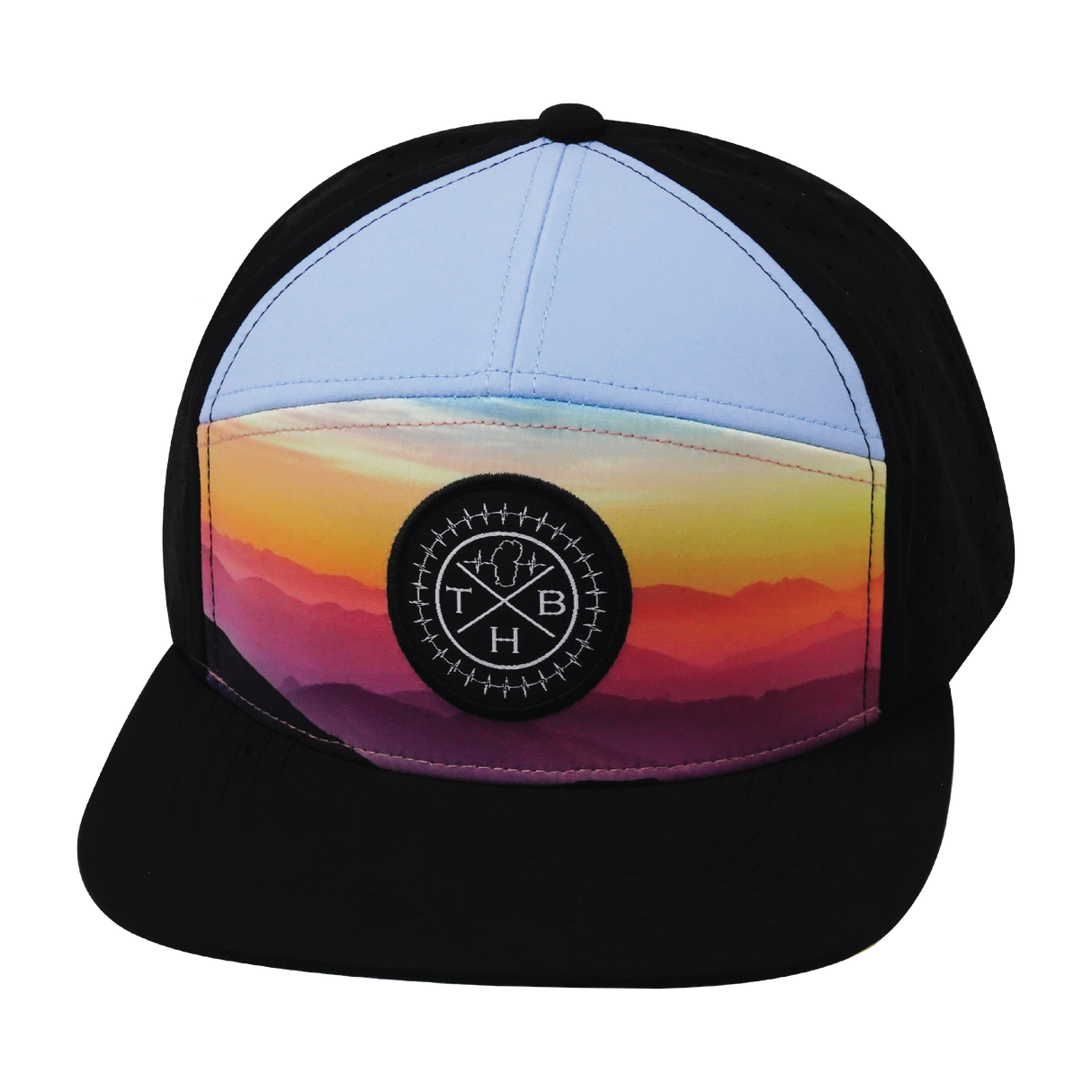 **YOUTH** THB - 7 Panel - Blue Ridge - Black / Baby Blue - Laser Mesh (Unisex)