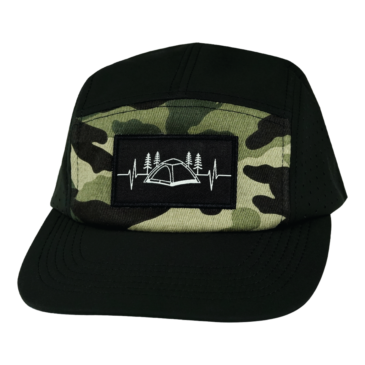 Camping - 5 Panel - Sporty - Unstructured - Black / Green Camo - Laser Mesh(Unisex)