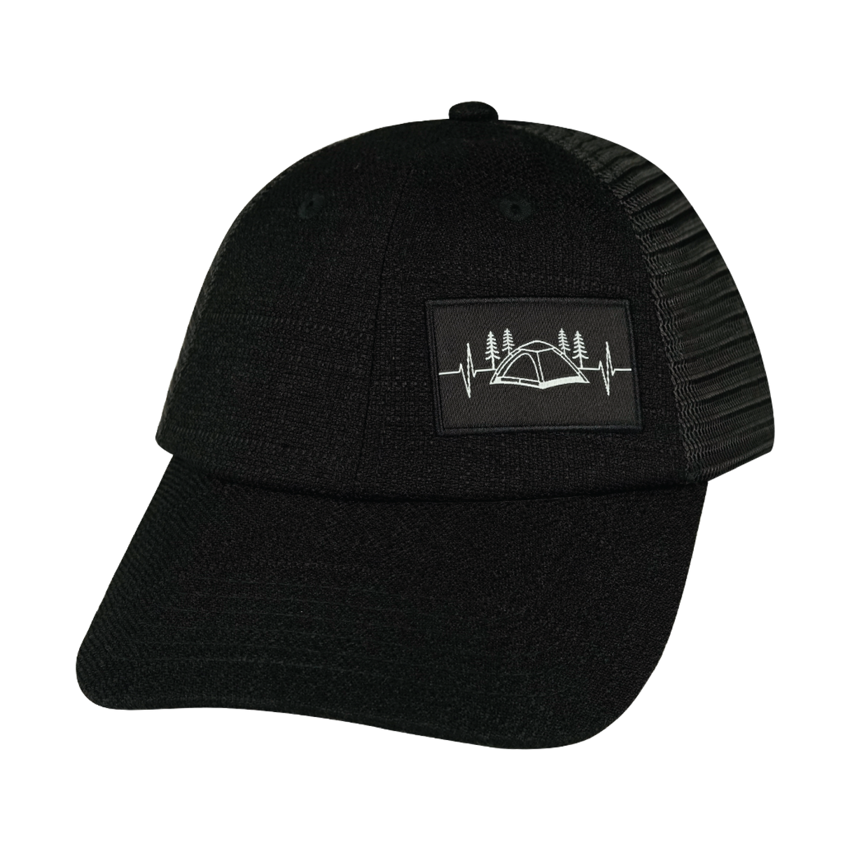 Camping - 6 Panel - Shallow Fit - Unstructured - Black Hemp / Black - Soft Trucker Mesh (Unisex)