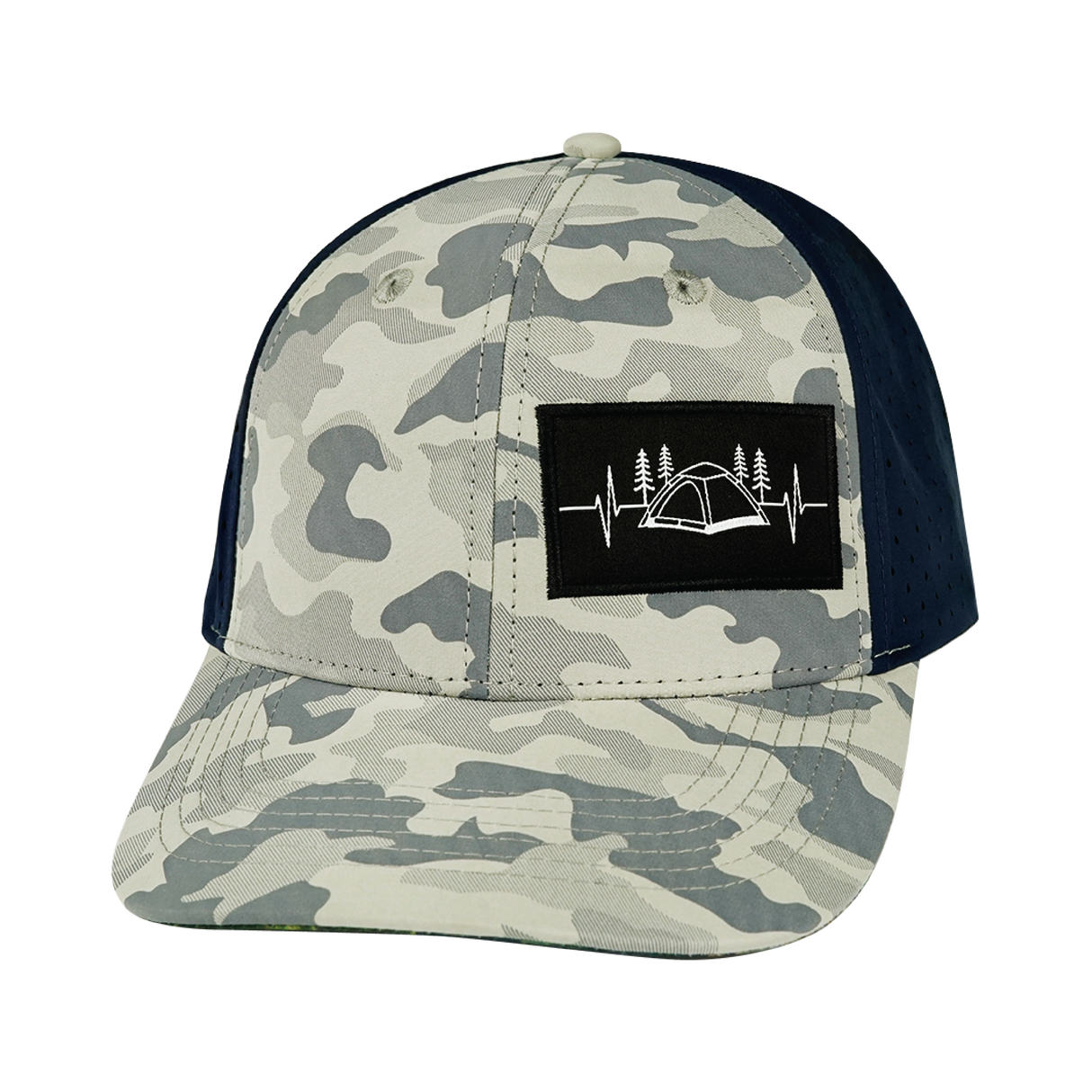 Camping - 6 Panel - Soft Gray Camo / Navy - Laser Mesh (Unisex)