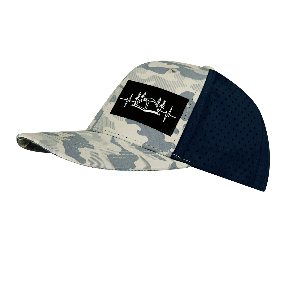 Camping - 6 Panel - Soft Gray Camo / Navy - Laser Mesh (Unisex)