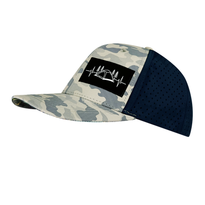 Camping - 6 Panel - Soft Gray Camo / Navy - Laser Mesh (Unisex)