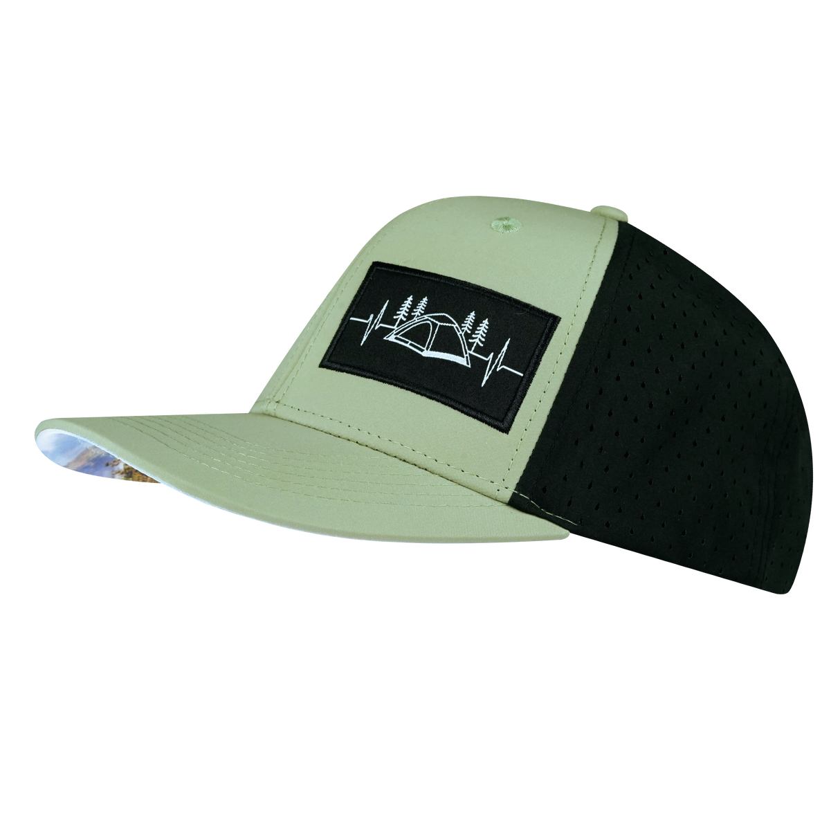 Camping - 6 Panel - Sage / Black - Laser Mesh (Unisex)