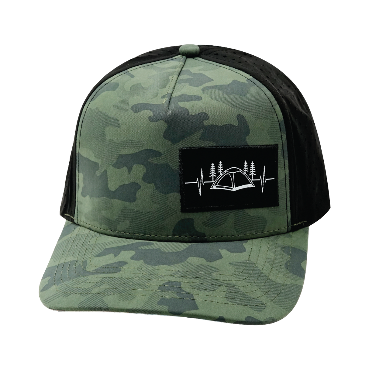 Camping - 5 Panel - Structured - Teal Camo / Black - Laser Mesh (Unisex)