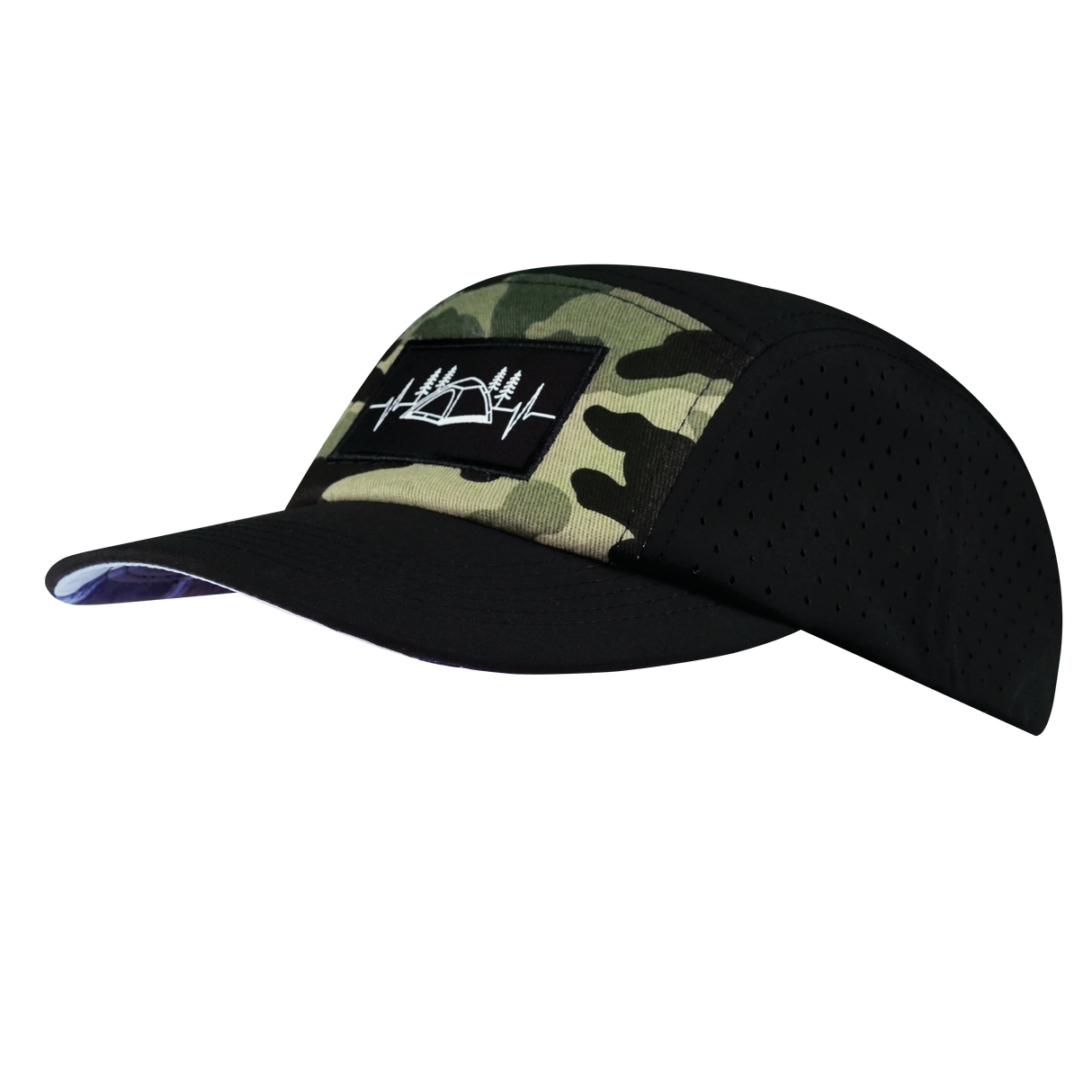 Camping - 5 Panel - Sporty - Unstructured - Black / Green Camo - Laser Mesh(Unisex)