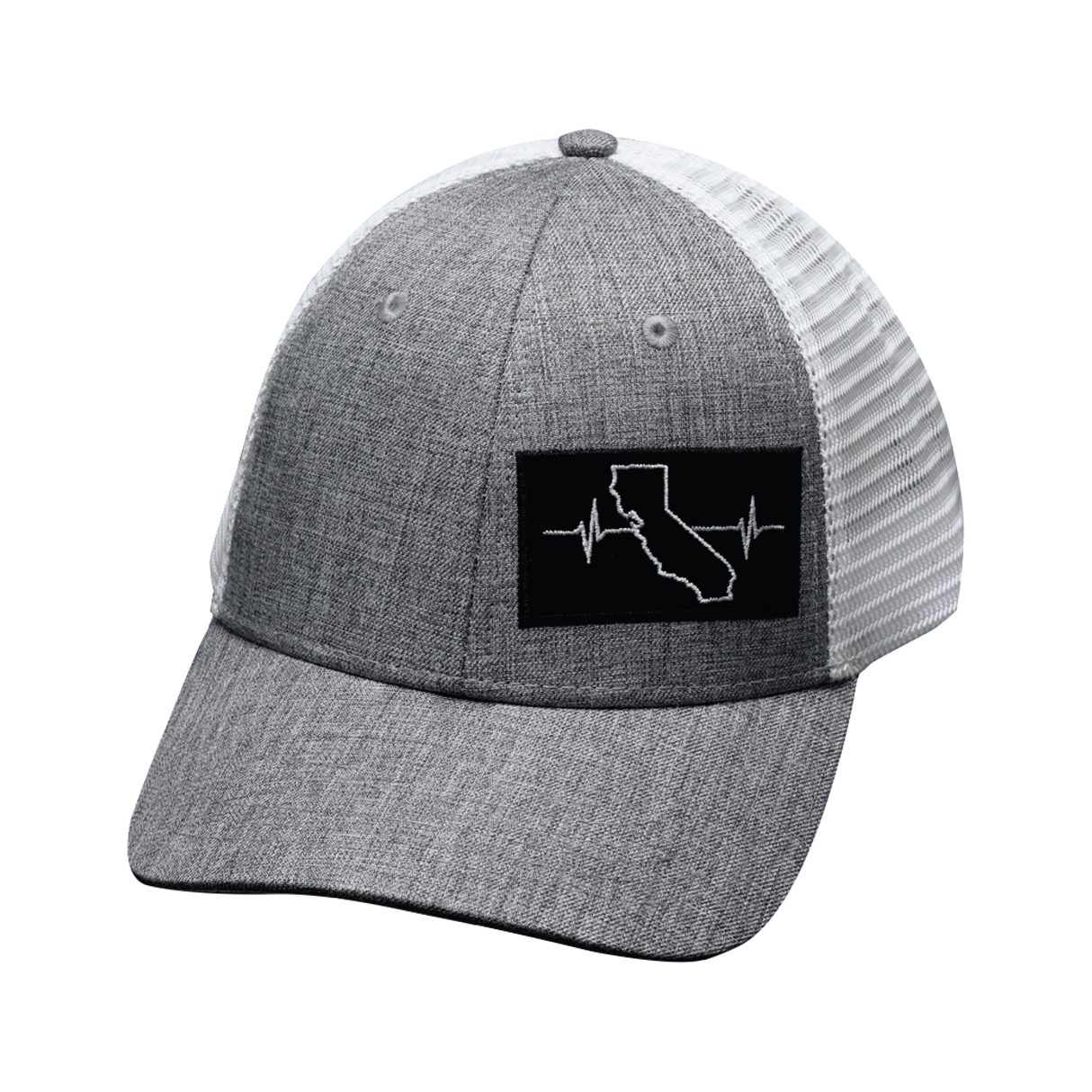 California - 6 Panel - Shallow Fit - Heather Gray / White - Trucker Mesh (Unisex)