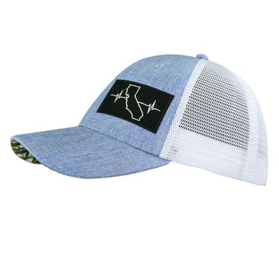 California - 6 Panel - Shallow Fit - Blue / White - Trucker Mesh (Unisex)
