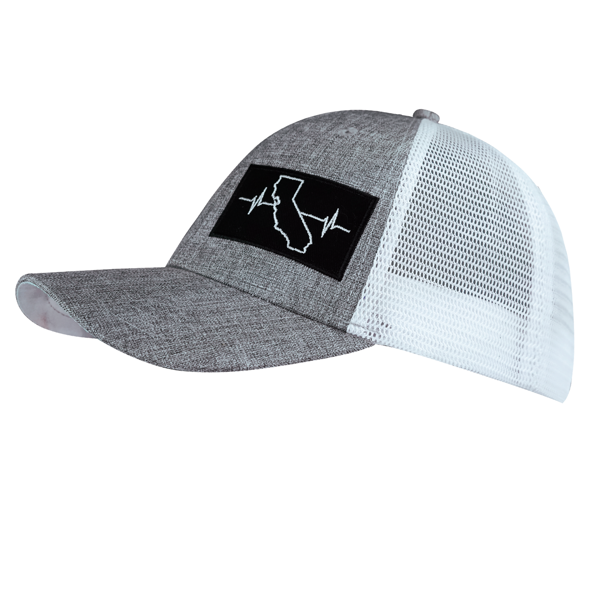 California - 6 Panel - Shallow Fit - Heather Gray / White - Trucker Mesh (Unisex)