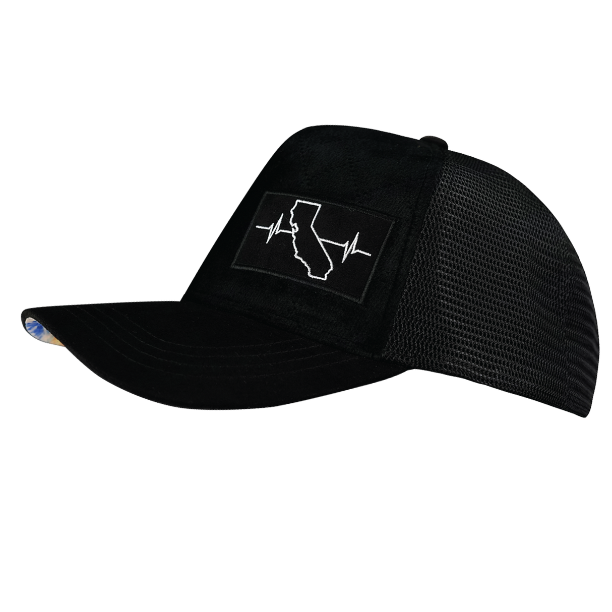 California - 5 Panel - Quilted - Black - Trucker Mesh (Unisex)