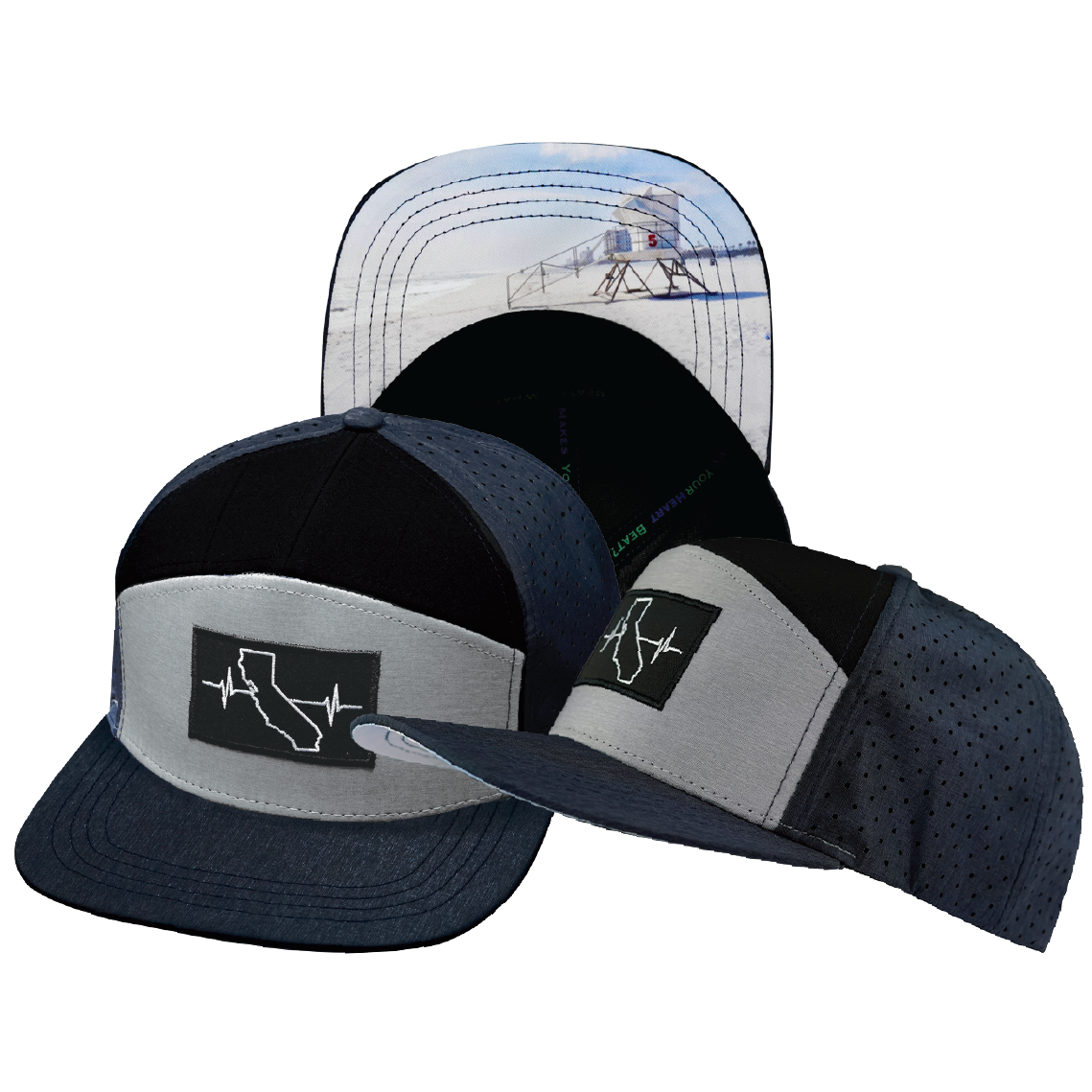 California - 7 Panel - Navy / Gray / Black - Laser Mesh (Unisex)